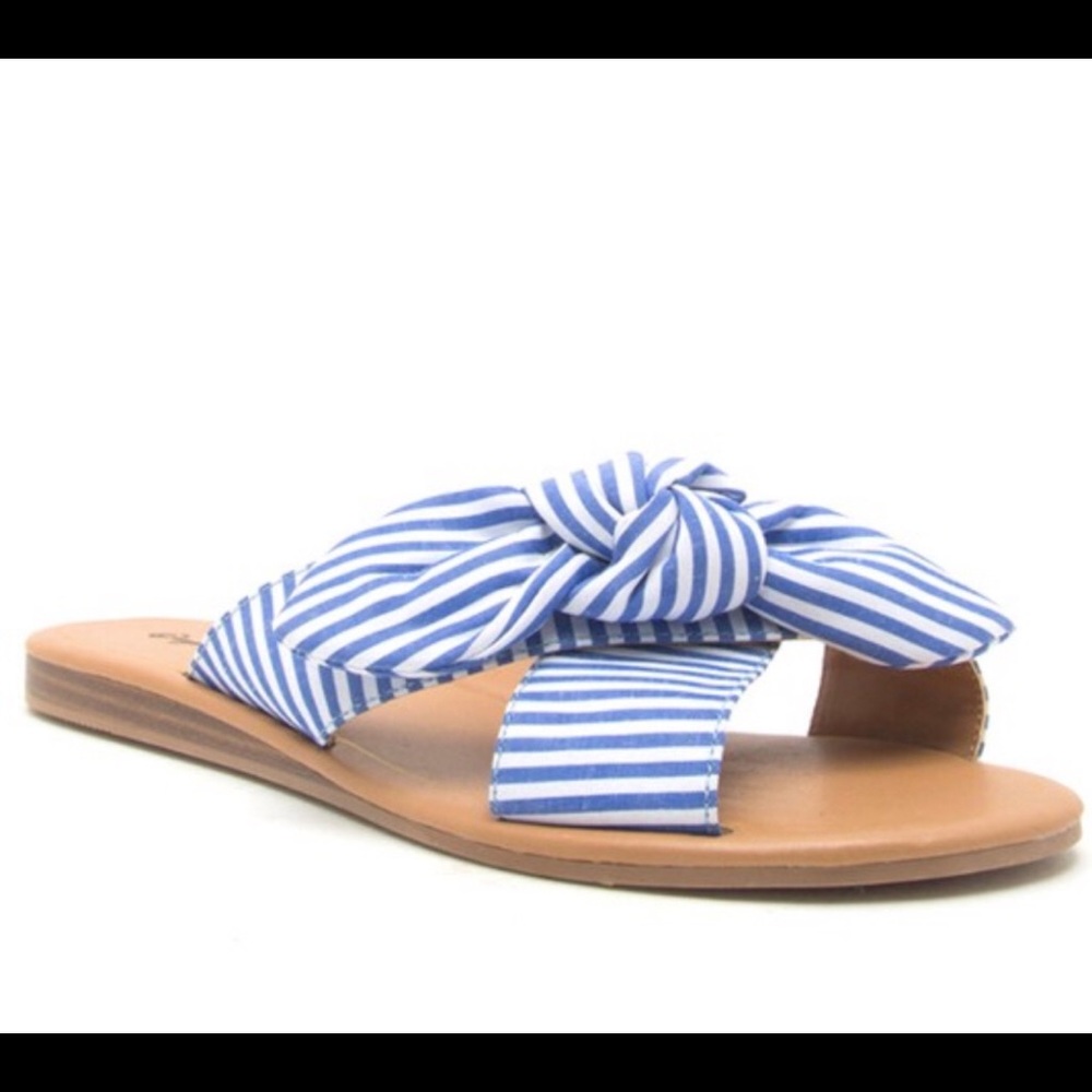 Qupid | Blue & White Striped Bow Sandal - Picture 4 of 5